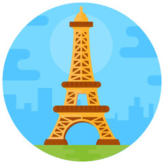 Wall Mural - 
An eiffel tower in paris, flat rounded icon

