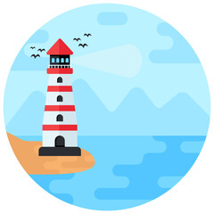 Poster - 
Flat rounded vector of lighthouse, tower house  

