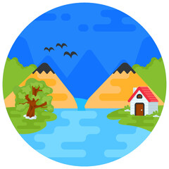 Poster - 
A riverscape icon in flat style

