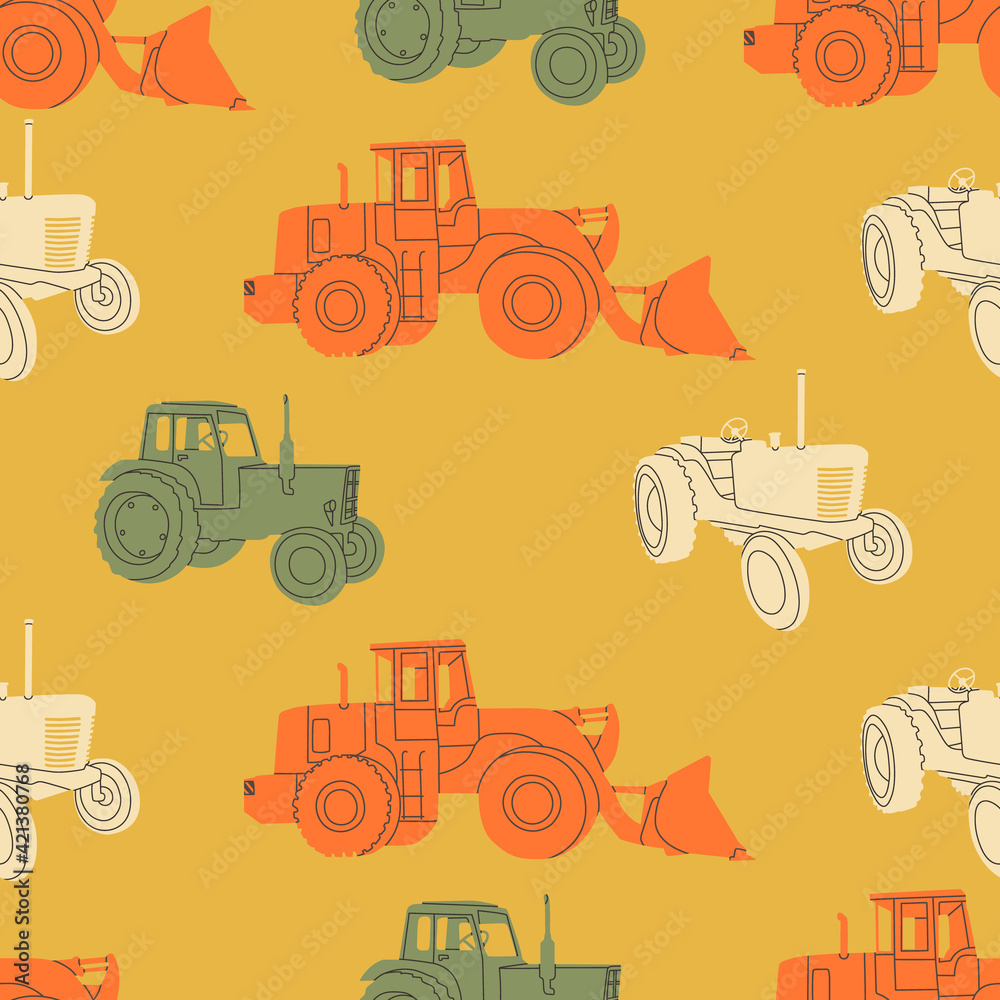 Vector seamless pattern of agricultural tractor or harvester. Simple ...