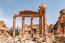 Old Ruins Of Temple Against Sky In Baalbek, Lebanon