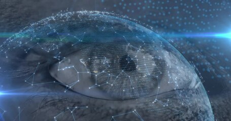 Wall Mural - Animation of networks of connections with eye and blue spots
