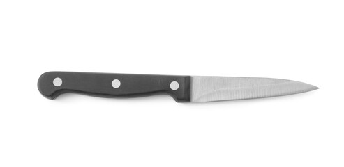 Knife with black handle on white background