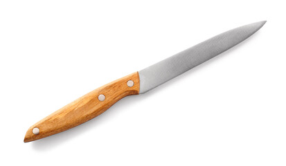 Knife with wooden handle on white background