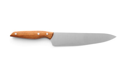 Knife with wooden handle on white background