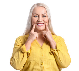 Canvas Print - Happy mature woman with beautiful smile on white background