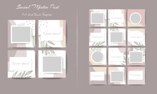 Social Media Feed Post Template Set In Grid Puzzle Style With Organic Shape Background