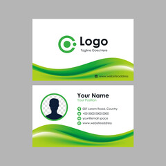 Sticker - Abstract smooth business card with fresh natural green wavy mesh gradient background design, professional green stylish name card template vector