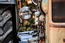 Close-up Of Headlight On Tractor Outdoors