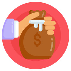 Poster - 
Money bag in flat rounded icon, 

