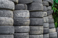 Old Used Car Tires Stacked In Stacks