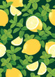 Seamless pattern of lemon fruit with mint leaf background template. Vector set of lemon element for advertising, packaging design of lemon tea products and fashion design.