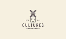 Dutch Windmill Lines Culture Logo Vector Symbol Icon Design Illustration