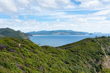 View Over Bushclad Hills Of Great Barrier Island To Bays And Sea