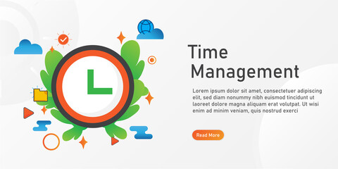 Poster - time management Landing page template. creative website template designs. editable Vector illustration.