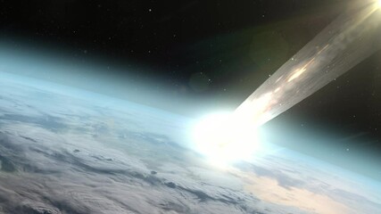 Wall Mural - asteroid meteor burning in earth atmosphere ,realistic vision meteor burning on fire while entering 