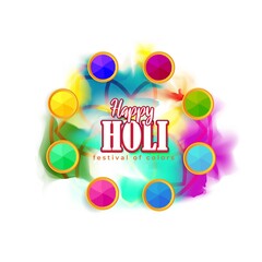 Vector illustration concept of Happy Holi greeting with holi elements on colorful background. The festival of colors. Popular Hindu festival.