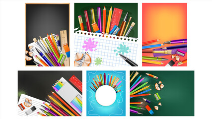 Wall Mural - School Sale Collection Creative Posters Set Vector