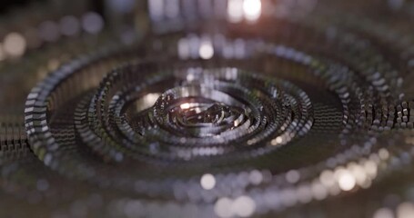 Poster - multiple metallic rings made of reflecting cubic crystals. rotation of abstract metal cubes backgrou