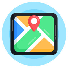 Poster - 
Pin over a globe, geolocation flat icon

