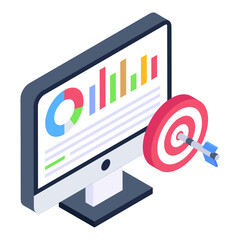 Poster - 
Charts inside monitor denoting isometric icon of data science 

