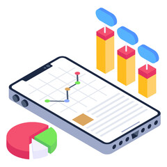 Wall Mural - 
Chart inside mobile denoting isometric icon of line chart 

