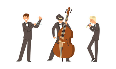 Poster - Male Musicians of Symphonic Orchestra Playing Various Musical Instruments Vector Set