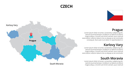  Czech vector map infographic template divided by countries. Slide presentation