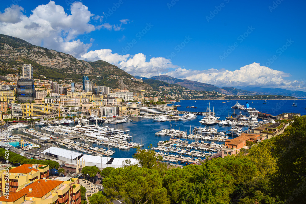 Obraz na płótnie Aerial panoramic view of Port Hercules in Monte Carlo, Monaco. w salonie