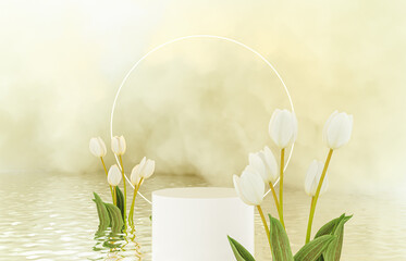 Poster - Natural beauty podium backdrop for product display with Spring flower. 3d rendering.