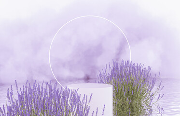 Leinwandbilder - Natural beauty podium backdrop for product display with Spring flower. 3d rendering.