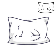 Wall Mural - Cute Happy Pillow Sleeping with Line Art Drawing, Object, Vector Character Illustration Mascot Logo in Isolated White Background.