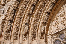 Decorative Sculptures In The "Puerta Del Obispo" Of The Cathedral Of Palencia. Historic-artistic Monument Of Gothic Style