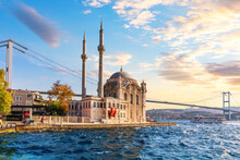 The Bosphorus Bridge And The Ortakoy Mosque At Sunset, Istanbul