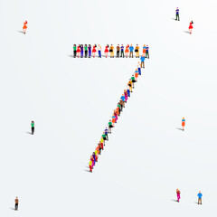 Wall Mural - Large group of people in number 7 seven form. Vector illustration