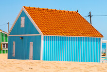 Costa De Caparica Is The Famous Tourist Destination, With The Typical Tiny Colorful House.