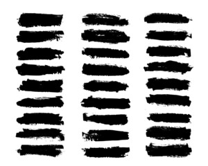 Black set paint, ink brush, brush strokes, brushes, lines, frames, box, grungy. Grungy brushes collection. Brush stroke paint boxes on white background - stock vector.