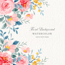 Red And Pink Floral Background With Watercolor