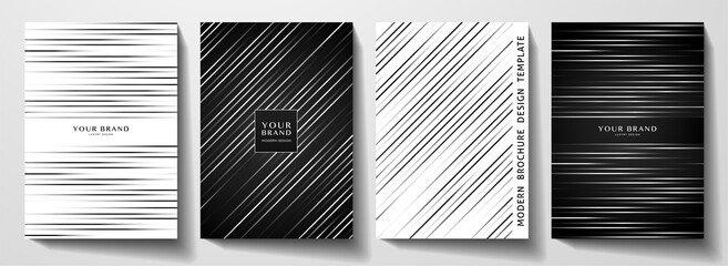 Wall Mural - Modern cover design set.  Luxury creative dynamic diagonal line pattern in monochrome color: black, white. Premium stripe vector layout for business background, certificate, brochure template, booklet
