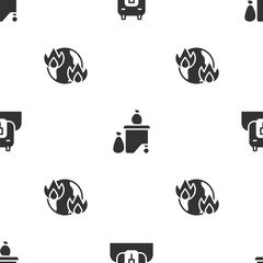 Poster - Set Polar bear head, Full dustbin and Global warming fire on seamless pattern. Vector