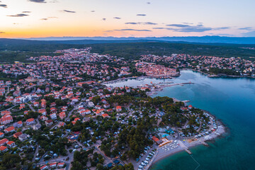 Wall Mural - Idyllic Adriatic island town of Krk aerial evening view