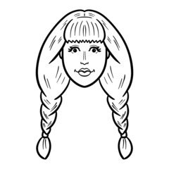 Wall Mural - women comic head with pigtails. monochrome, comic, avatar.