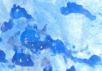 Abstract art background blue liquid paint streaming over surface watercolor technique illustration