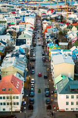 Fototapete - Aerial view of Skolavordustigur street in downtown Reykjavik.