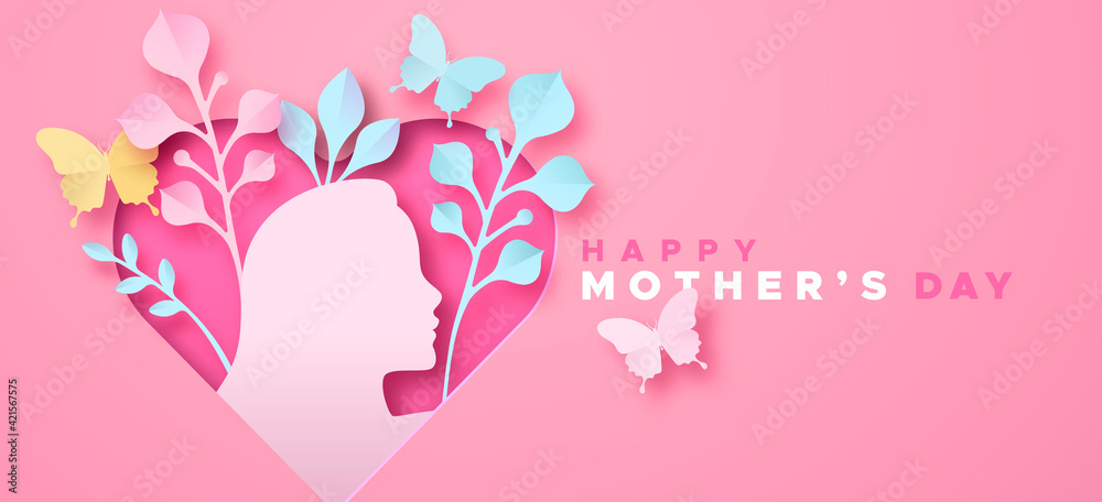 Happy Mother's Day paper cut pink heart banner Stock Vector | Adobe Stock