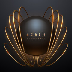 Wall Mural - abstract black sphere with golden rings background