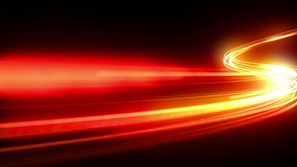Wall Mural - Beautiful Abstract Traffic Lights Moving Extremely Fast. Orange Color Light Lines in the Dark Running and Flickering With High Speed in Time Lapse. Loop-able 3d Animation. 4k Ultra HD 3840x2160.