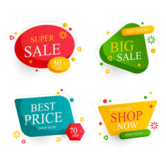 Set of flat modern and hand drawn design sale stickers. Collection of colorful vector illustrations for online shopping, product promotions, website badges, ads, flyers. EPS10