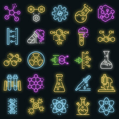 Poster - chemistry lab icon set. outline set of chemistry lab vector icons neon color on black