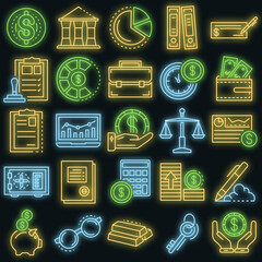 Poster - Accounting day icon set. Outline set of accounting day vector icons neon color on black